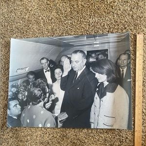 Lyndon Johnson Receiving Oath of Office after Kennedy Assassination Framed Print